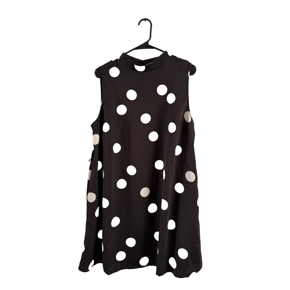 ModCloth Retro A-line Dress Size XL Black White Polka Dots 60s Mod Retro Pockets